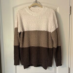 Colorblock Sweater in White, Tan, and Brown